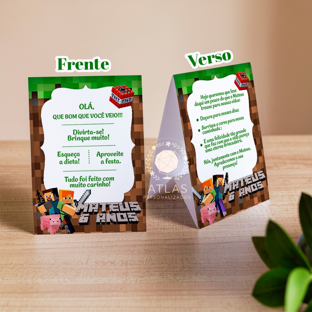 Kit Plaquinhas de agradecimento - Centro de mesa (Minecraft - Steve)