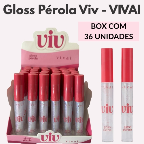Gloss Pérola Viv Vivai | Box com 36 Unidades | Brilho Labial Hidratante | Maquiagem em Atacado