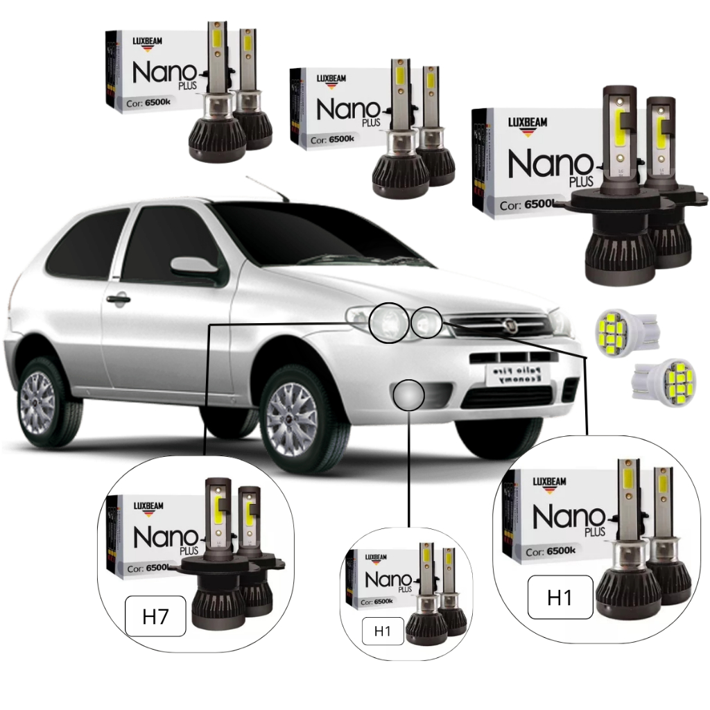 Kit Lâmpadas Super Led Nano Plus Efeito Xenon 27.000 Lumens 6500k - Fiat Palio