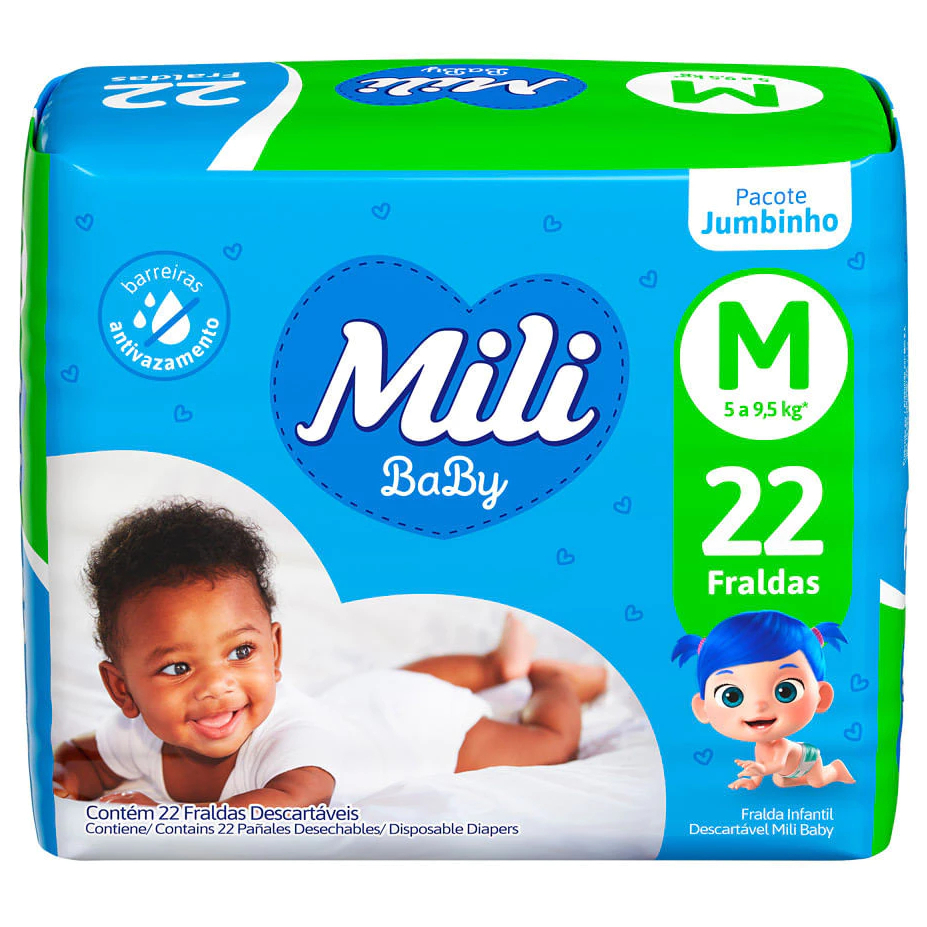 Fralda Descartável Infantil Bebê Ultra Seca MILI BABY JUMBINHO M 22 Unidades