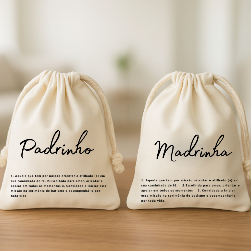 saquinho "madrinha padrinho" lembrança batismo batizado convite para padrinhos em Oferta na Shopee