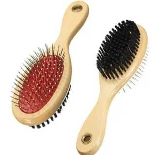 Escova Dupla Cabo de Madeira para Pelos Pet Desembaraça Tira os Nós Cerdas Nylon Cachorro Gato em Oferta na Shopee