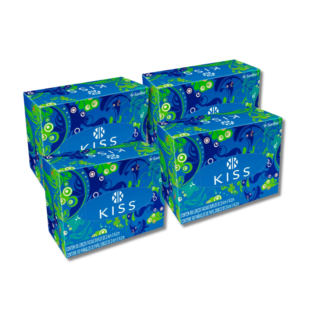 Lenço De Papel Kiss Folha Dupla 4 Caixas 100 Em Cada em Oferta na Shopee