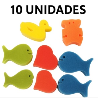 Kit 10 Esponjas Banho Infantil Esponflora Diversas Cores e Formatos – Sortido em Oferta na Shopee
