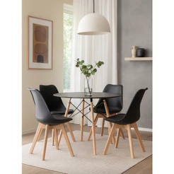 Conjunto Mesa Redonda 90cm com 4 Cadeiras Saarinen Wood Sala de Jantar Eames Coress