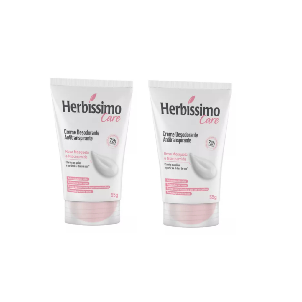 Kit com 2 UN Desodorante Cremoso Herbíssimo Rosa Mosqueta & Niacinamida 55g em Oferta na Shopee