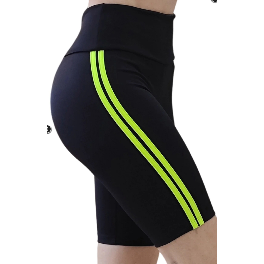 Short Fitness Feminino Bermuda Academia Poliamida com listra