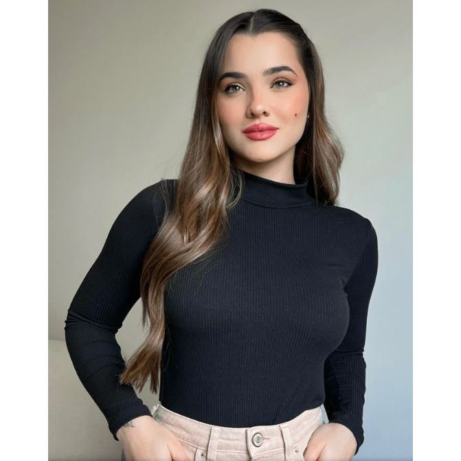 Blusa canelada gola alta cacharrel manga longa estilosa e confortável luxury