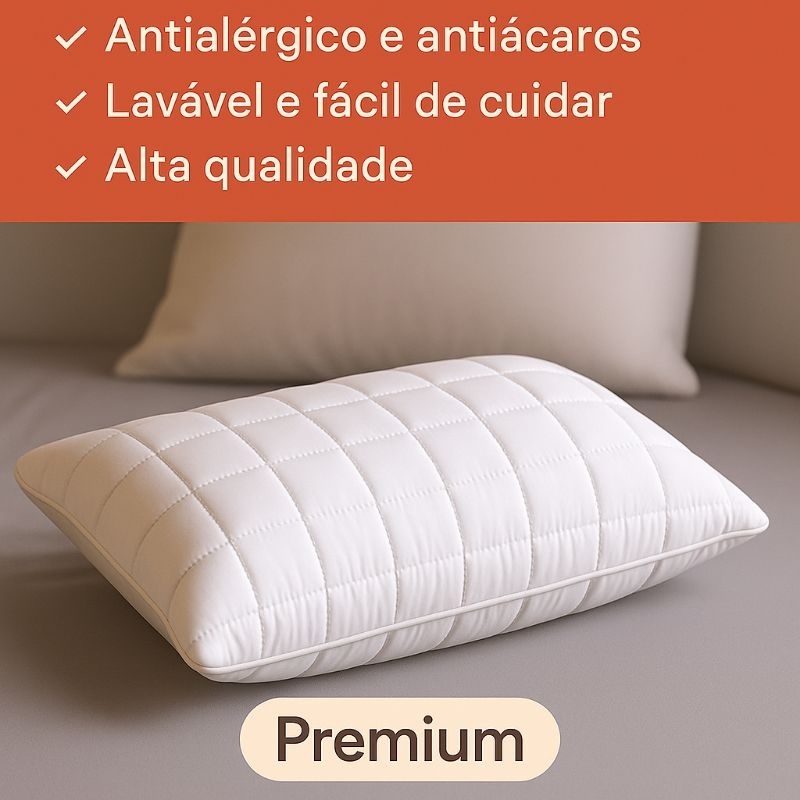 Kit 2 Travesseiros Premium 50x70cm Alto Antialérgico Antibacteriano e Confortável Super Macio e Lavável Alta Qualidade