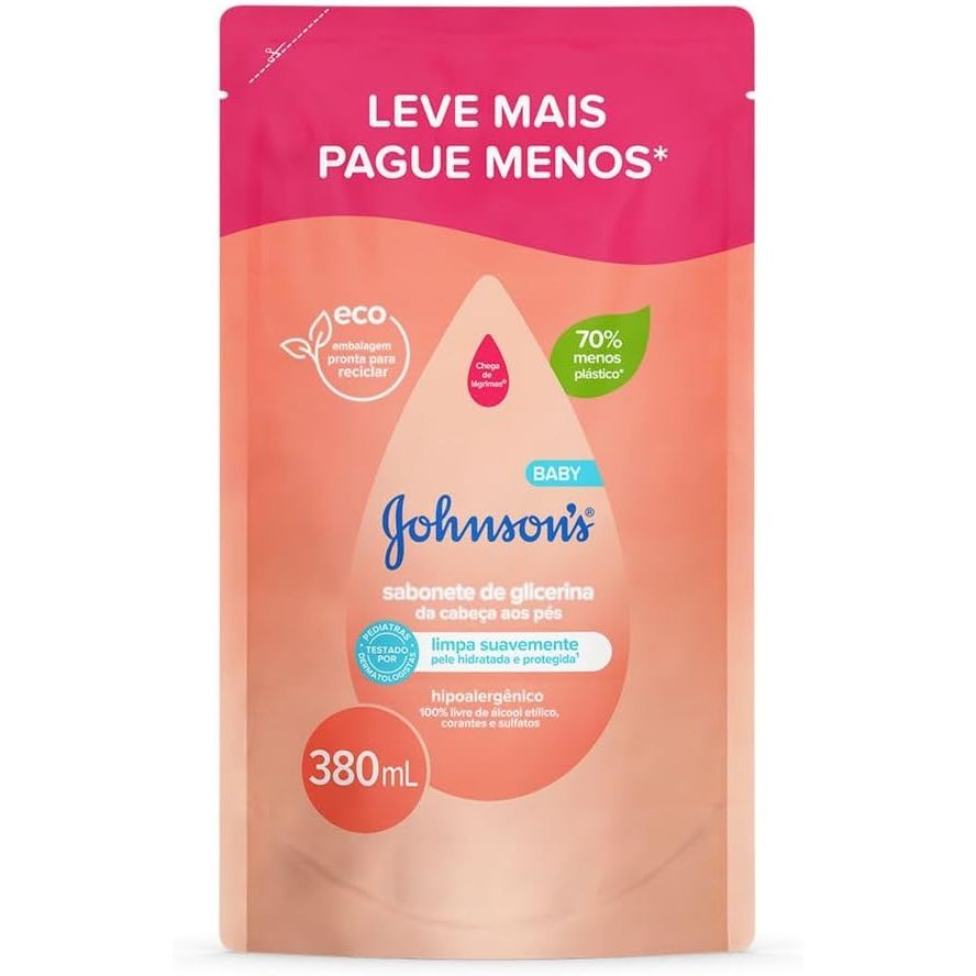 Sabonete Líquido Infantil Johnson's Baby Da Cabeça Aos Pés Glicerina Refil Com 380ml