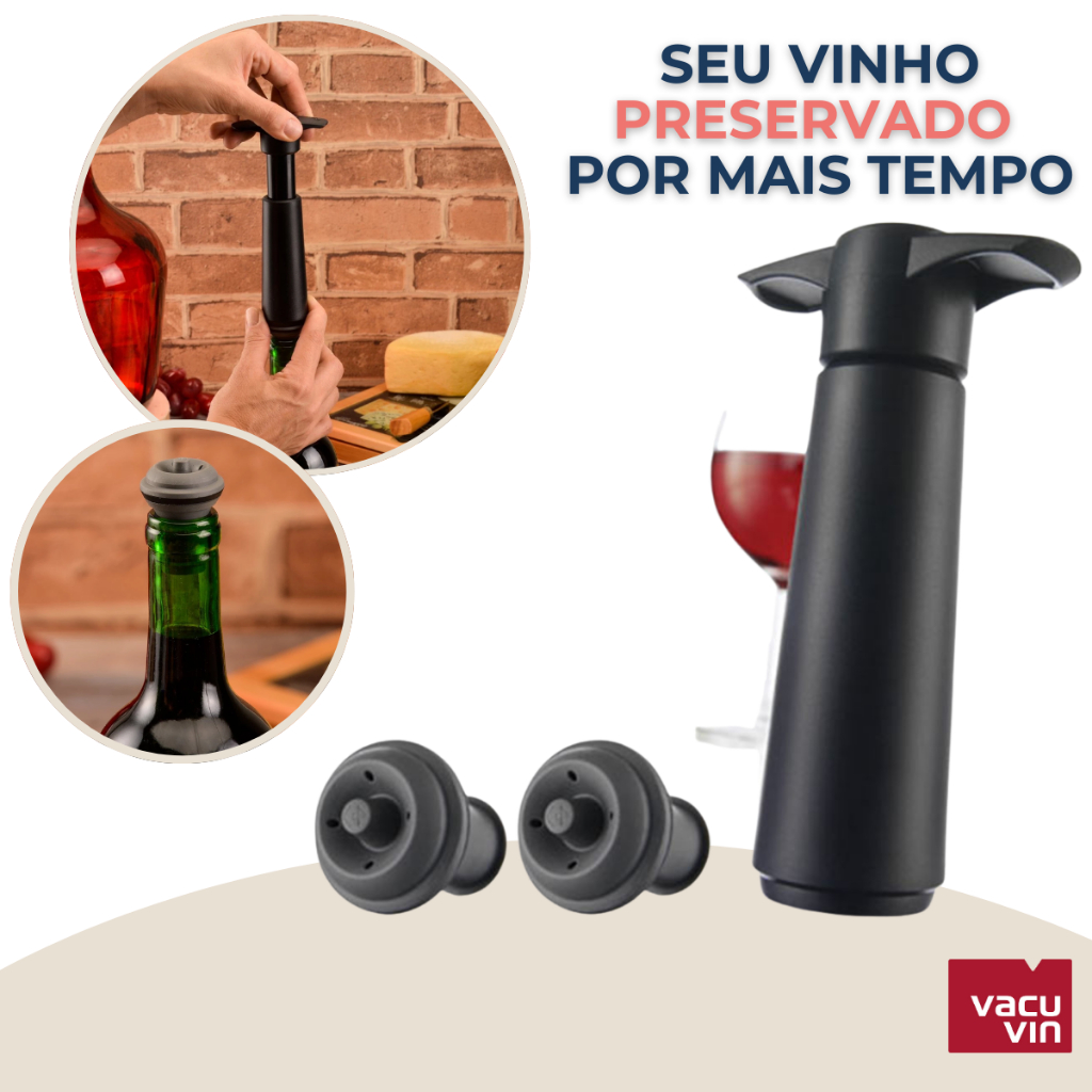Kit Bomba A Vácuo Com 2 Rolhas Para Vinho Original Vacu Vin em Oferta na Shopee