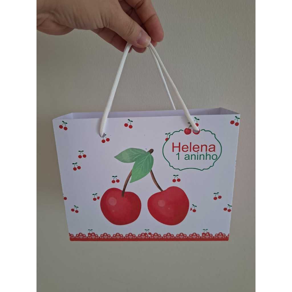 Sacola Personalizada Cerejinhas (SEMI MONTADA) - Lancheira, sacolinha, lembrancinha, aniversário, festa infantil.