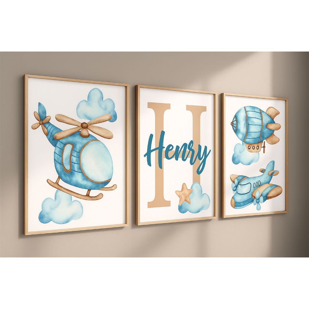 Quadro Decorativo Infantil Personalizado Com O Seu Nome – Exclusivo para o Seu Pequeno Aviador!