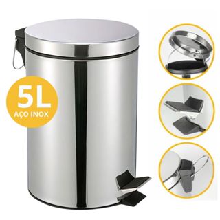 Lixeira Aço Inox 5 ou 12 litros C/ Pedal Cesto Interno Removivel Banheiro Cozinha Escritorio em Oferta na Shopee