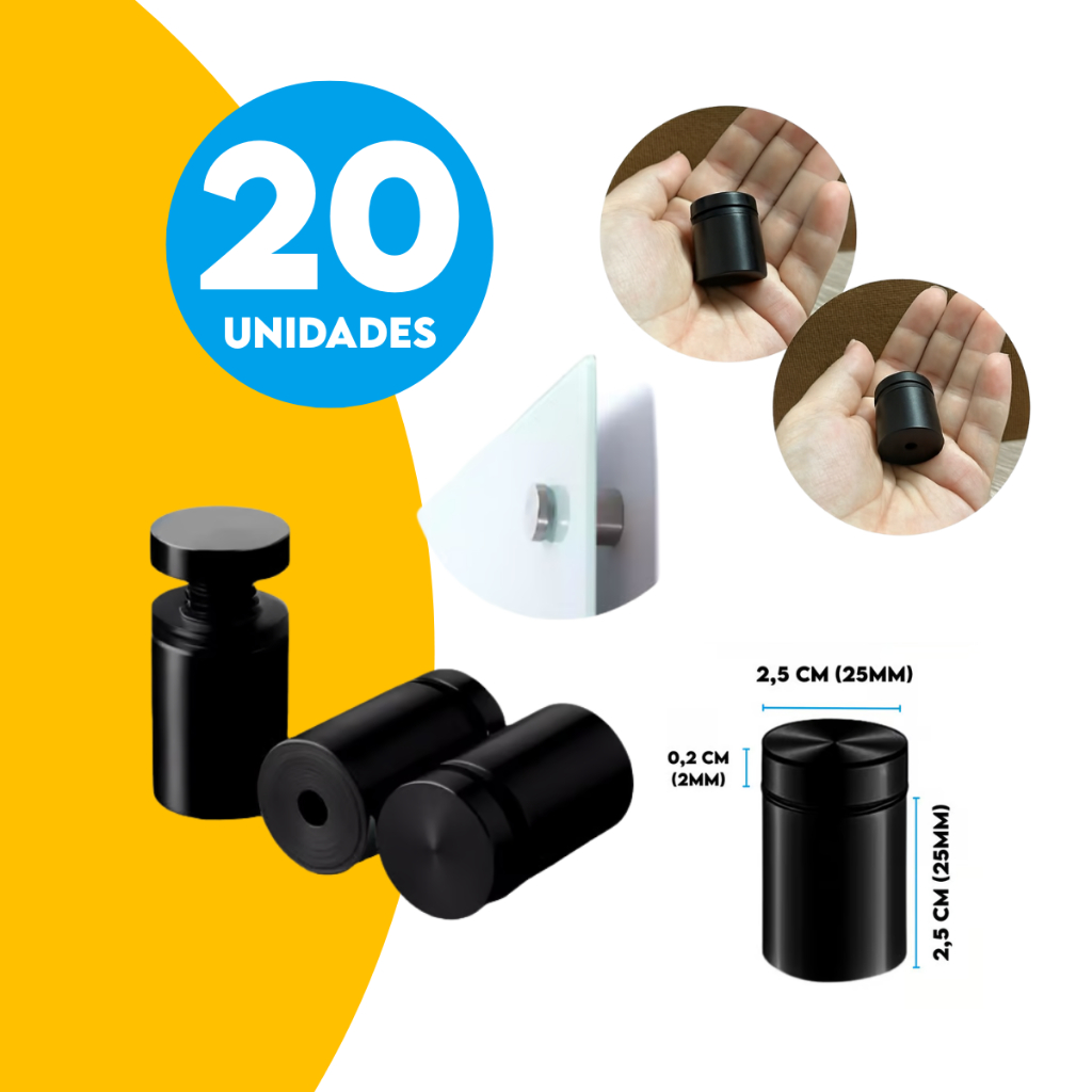 20 Prolongador Espaçador  2,5x2,5cm Preto Aço Inox 201
