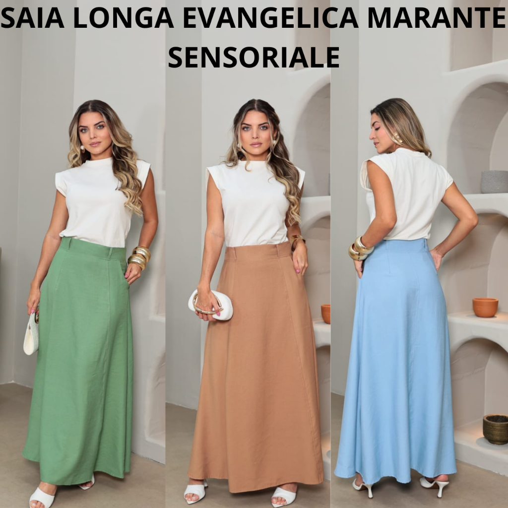 SAIA LONGA FEMININA SOCIAL EVANGELICA MARANTE SENSORIALE em Oferta na Shopee