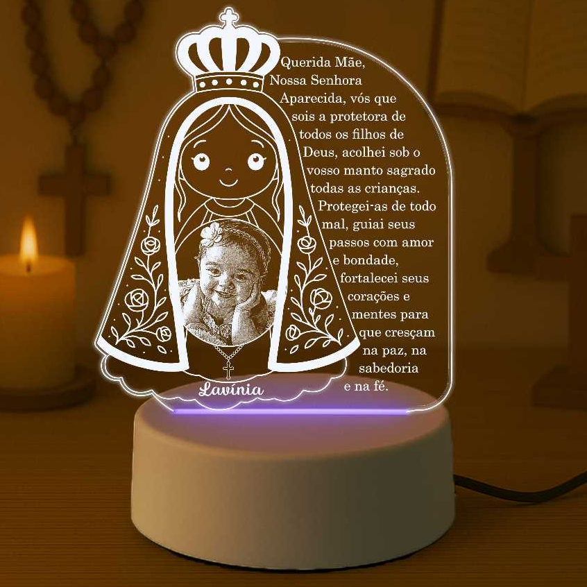 Luminária Nossa Senhora Aparecida Foto Criança Personalizada, Presente, Bebê, lembrancinha, batismo, crisma, Presente