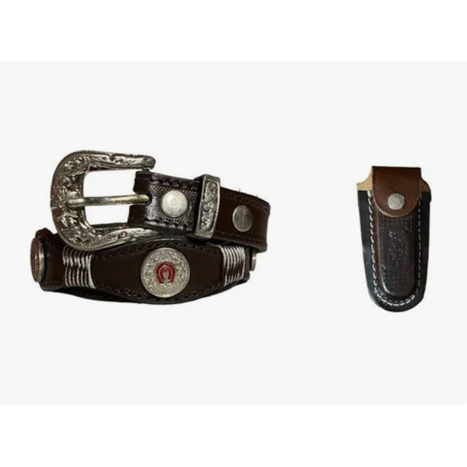 Kit de Cinto Mangalarga Infantil Com Fivela e Passador+ Bainha para Canivete de Luxo Cowboy