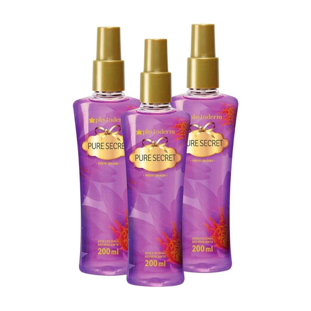 Body Splash Phytoderm Pure Secret 200ml | Fragrância Feminina Refrescante | Perfume Corporal Floral Lilás