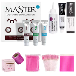 Kit Completo Lash Lifting Master Com Tintura Preta E Oxidante Beautify Escovinhas Filme Microbrush