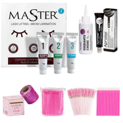 Kit Completo Lash Lifting Master Com Tintura Preta E Oxidante Escovinhas Plástico Filme Microbrush