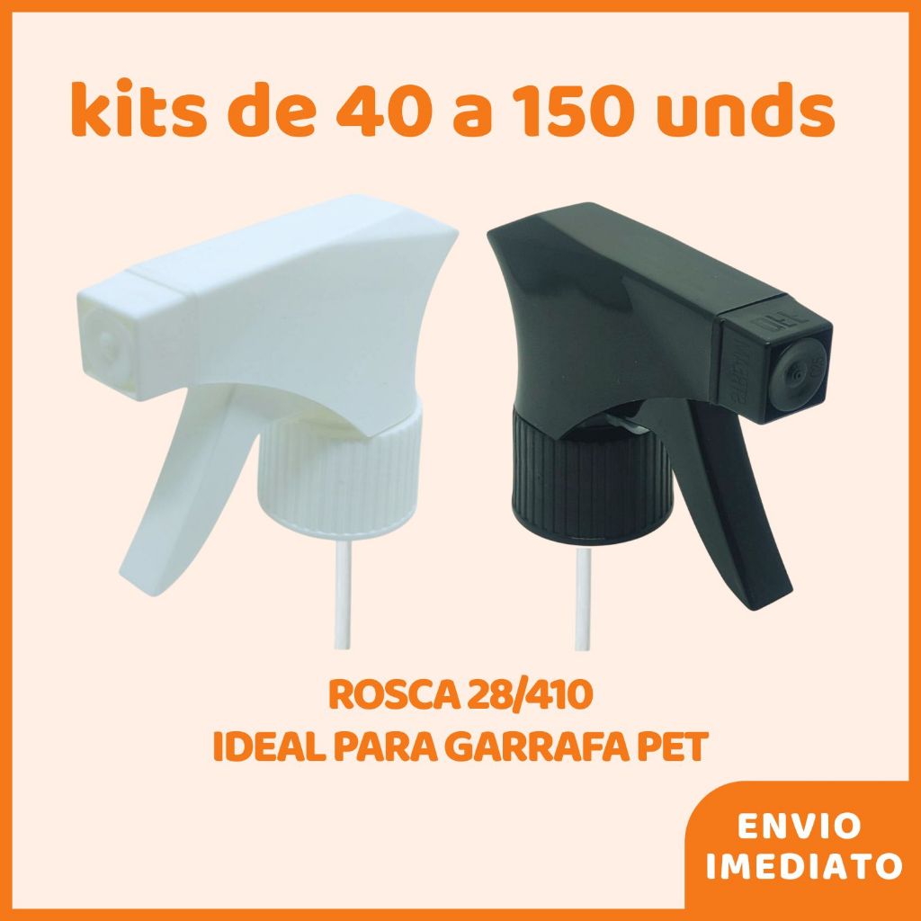 Kit Válvula Gatilho Spray Borrifador Branco/Preta - Rosca 28/410 – 40 a 150 Und em Oferta na Shopee