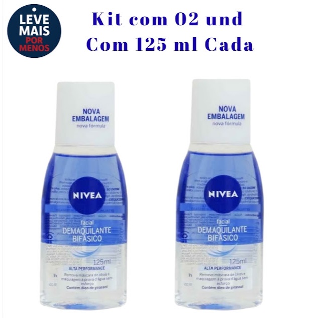 Kit 02 Demaquilante Facial Bifásico NIVEA 125ml Remove Máscara de Cílios e Maquiagem à Prova D´Agua