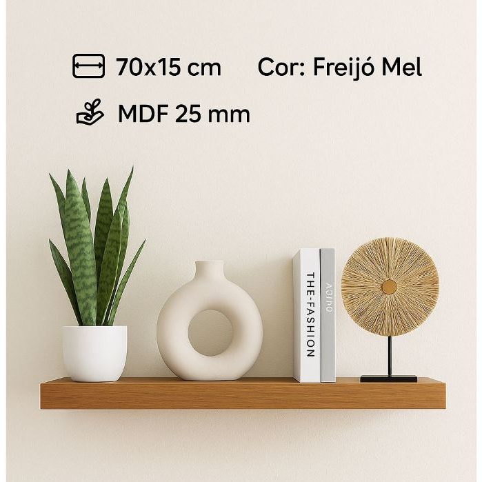Prateleira 70x15 amadeirada freijó MDF 25mm com suporte invisível decorações quarto sala escritório em Oferta na Shopee