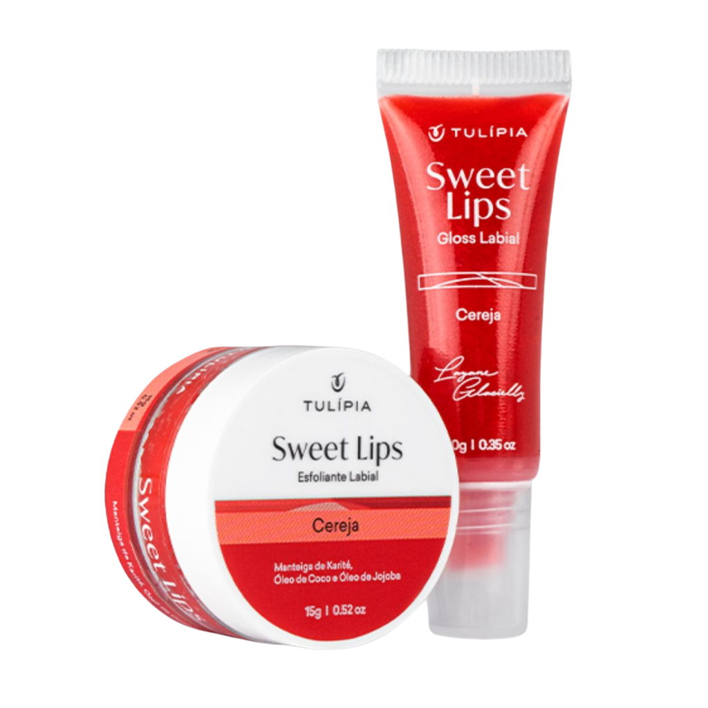 Kit Esfoliante Labial e Gloss Tulípia Cereja - Sweet Lips - Babygloss- Hidragloss - Volume de Lábios