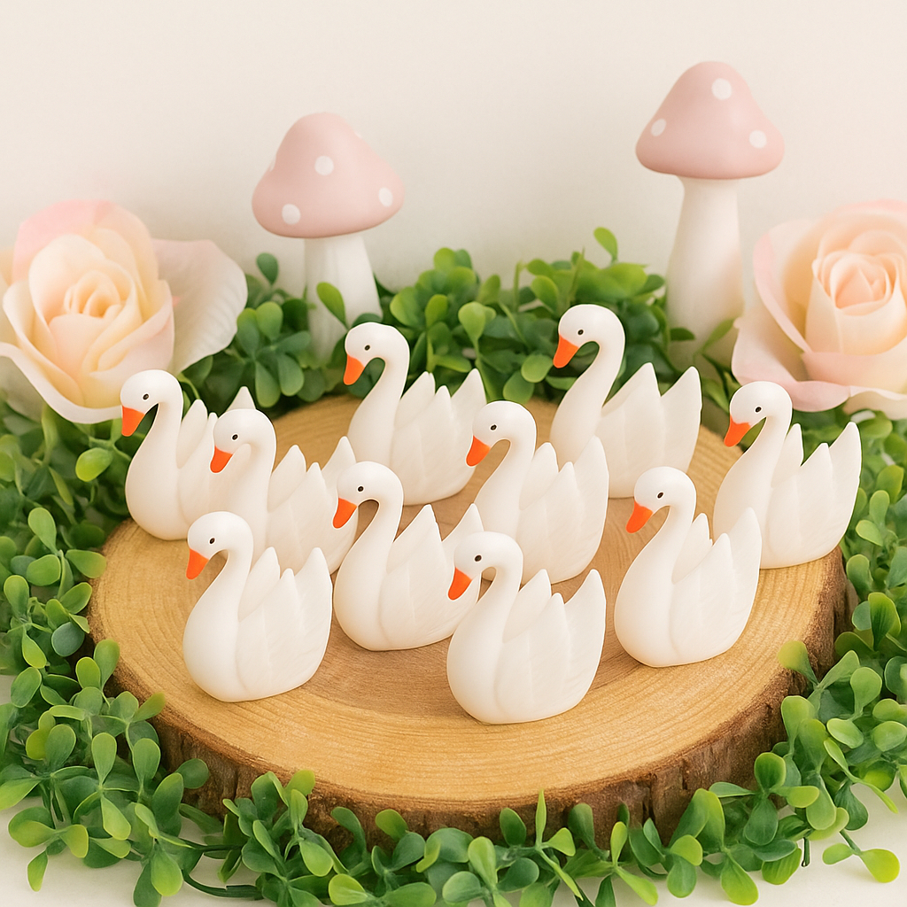 kit até 10 Mini Cisne Artesanato Terrário Decoração  Miniatura