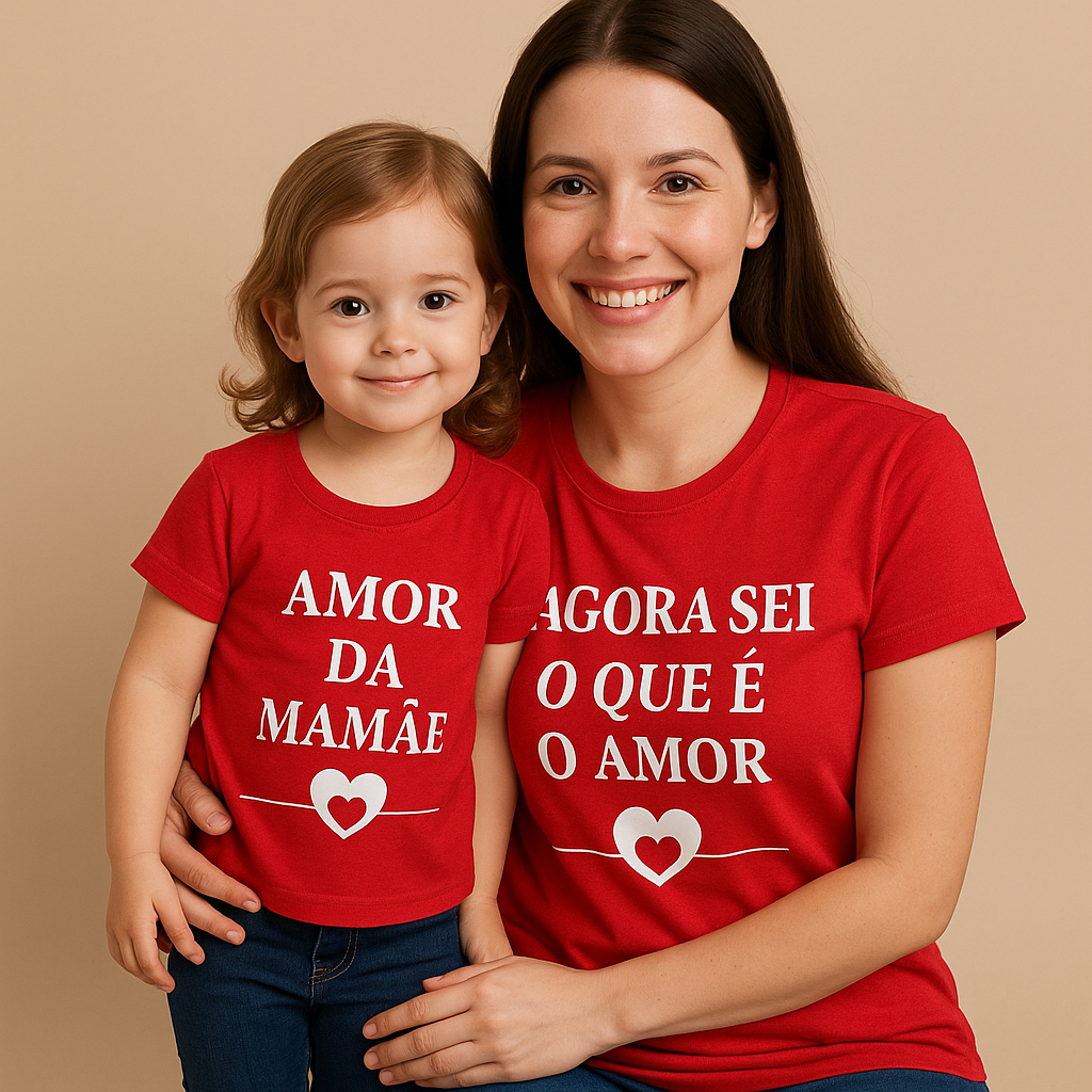 Kit Camiseta Feminina Personalizada Tal Mãe Tal Filha Agora Sei o que é o Amor.