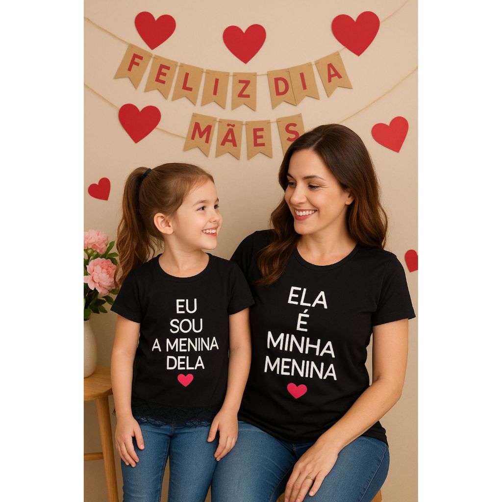 Kit Camiseta Feminina Personalizada Tal Mãe e Tal Filha Ela é minha menina.