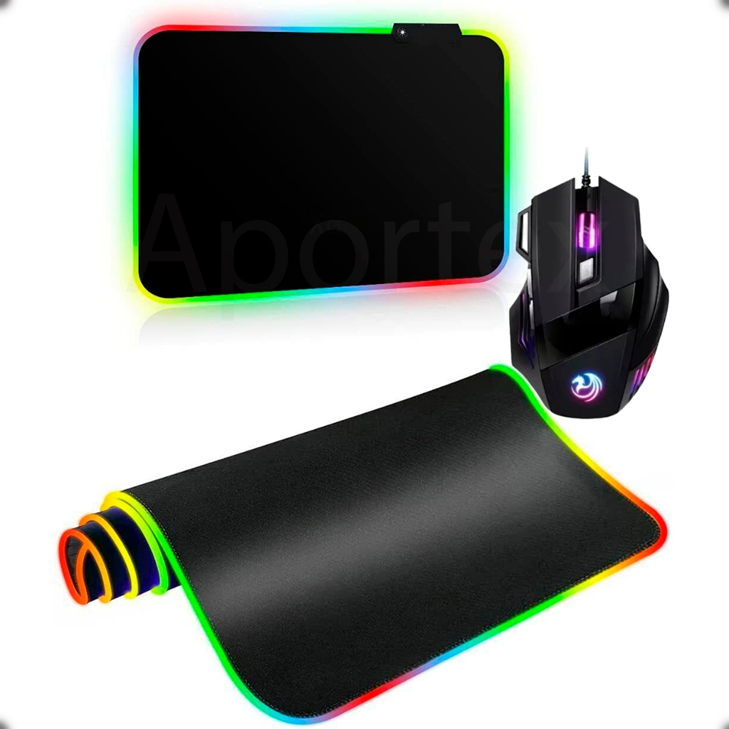 Kit Gamer Aportex Mouse pad Led Rgb 35x25cm + Mouse Gamer 7 Cores Dinâmico