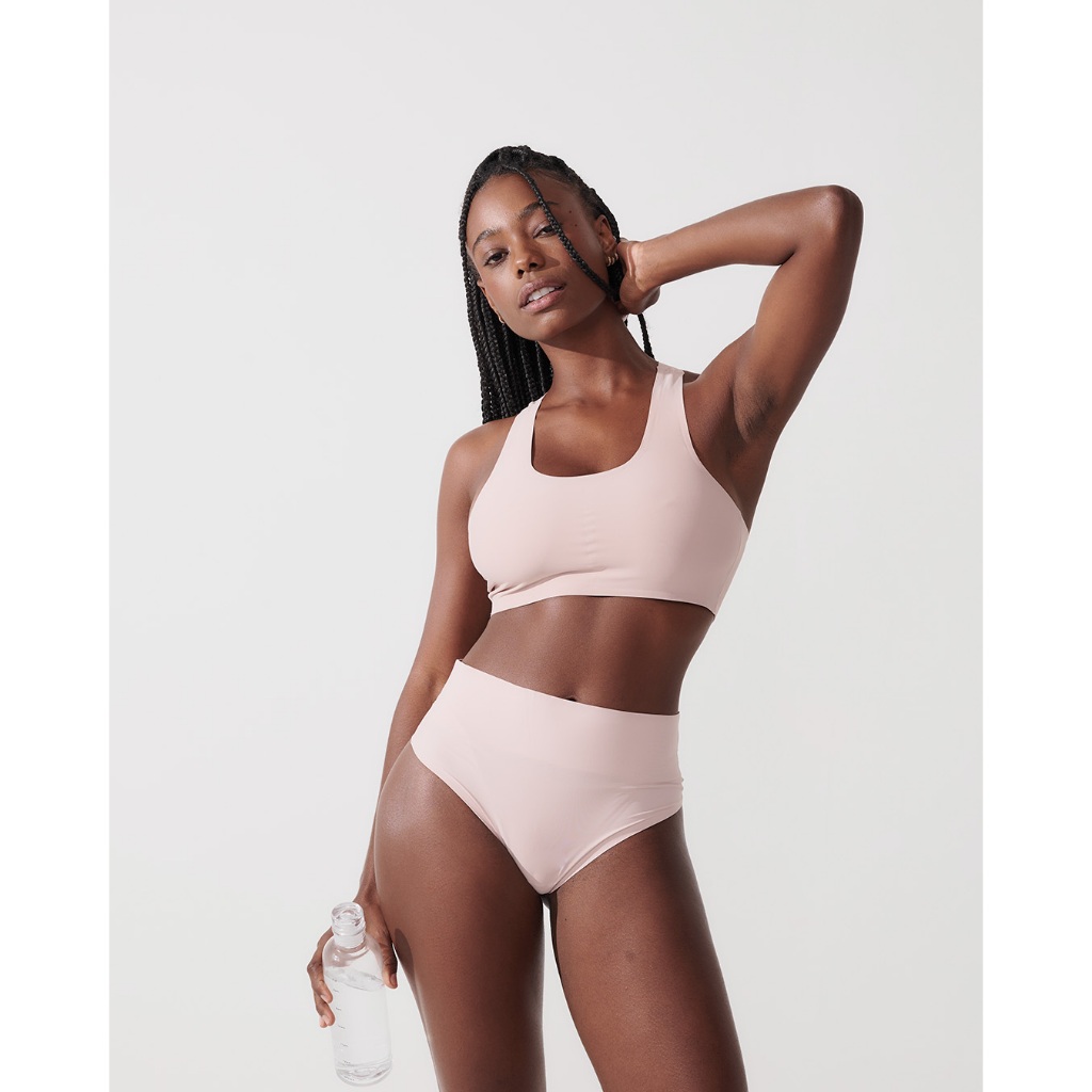 Conjunto Sutiã Nadador Invisível + Calcinha Fio Dental Redutora Segunda Pele Rose