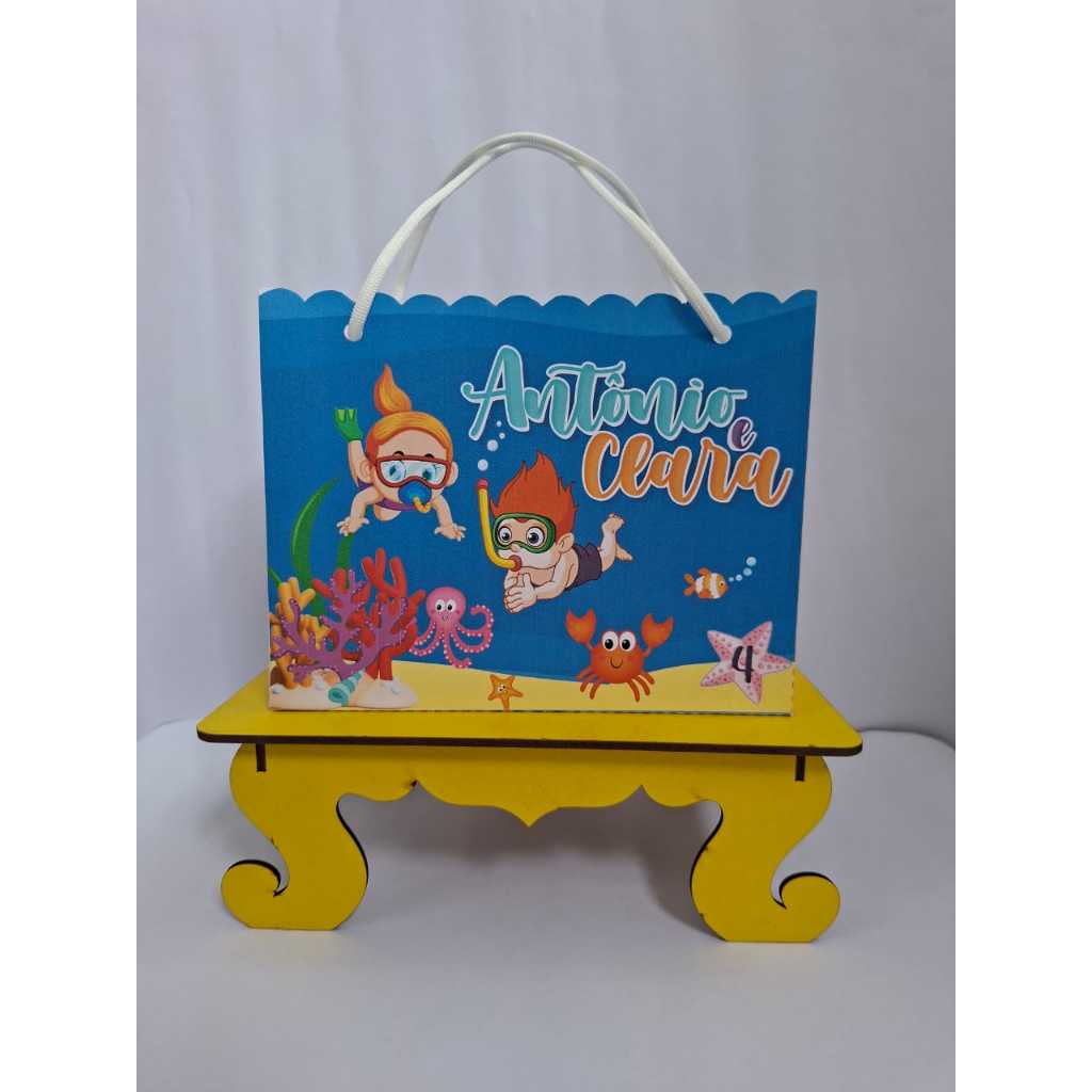 Sacola Personalizada BEACH FUNDO DO MAR (SEMI MONTADA) -Lancheira, sacolinha, lembrancinha, aniversário, festa infantil.