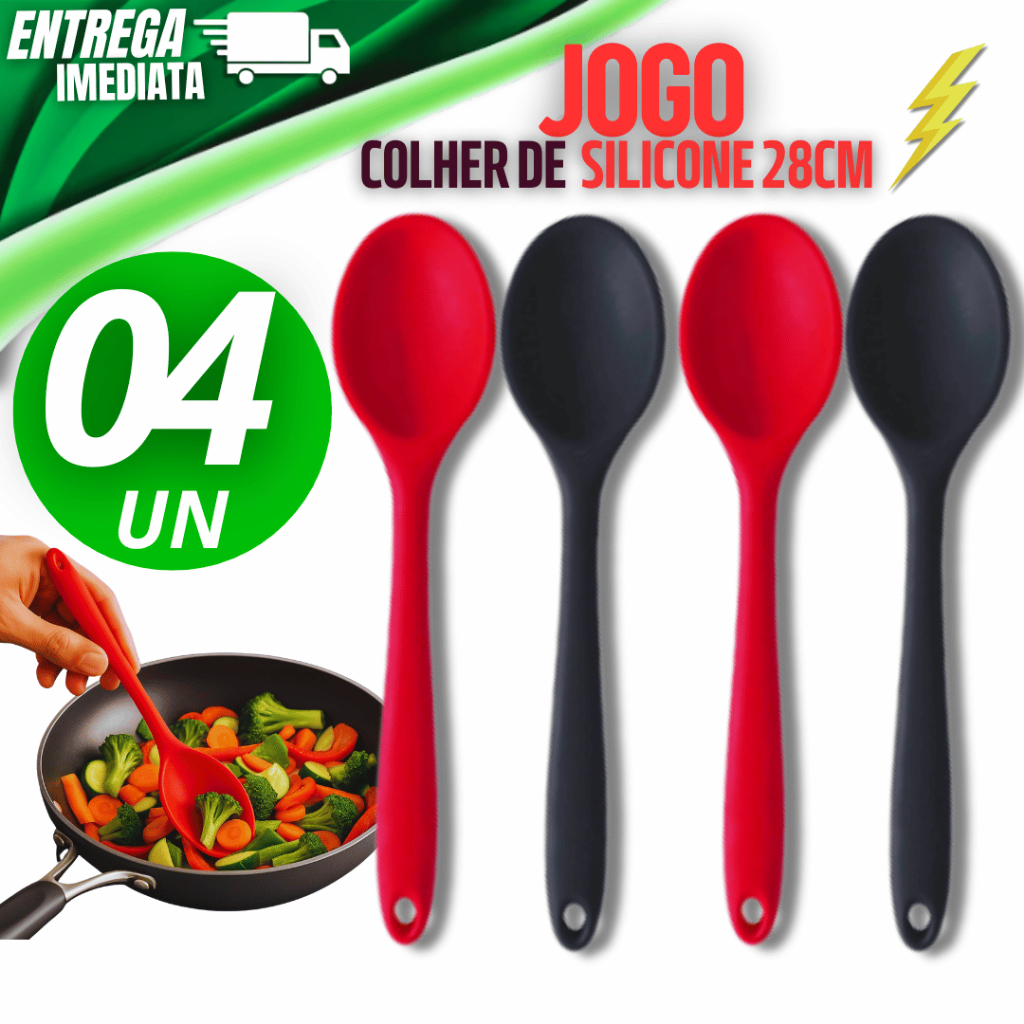 Conj Colher Redonda Silicone Grande Utensílios Casa Cozinha Restaurante Confeita Buffet Bares