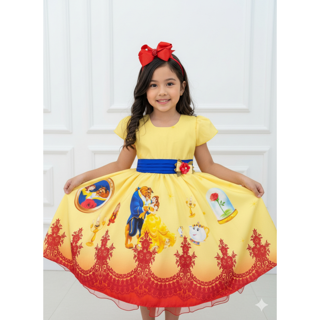 Vestido Bela e a Fera Infantil Luxo Princesa Festa