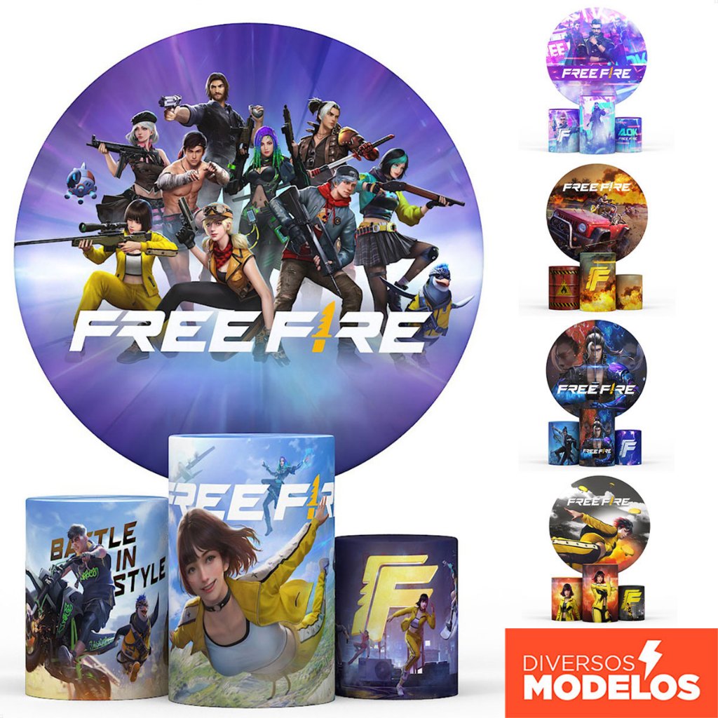 Painel de Festa Free Fire + Capa Cilindro Decoração Aniversário Sublimado em Tecido - Licenciado