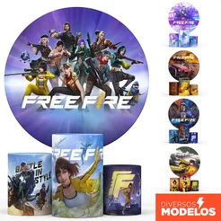 Painel de Festa Free Fire + Capa Cilindro Decoração Aniversário Sublimado em Tecido - Licenciado
