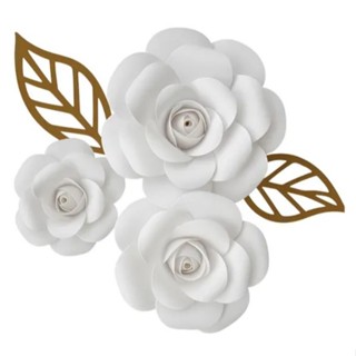 Kit 6 Flores De Papel P, M, G C/ 6 Folha Laminada Dourada em Oferta na Shopee