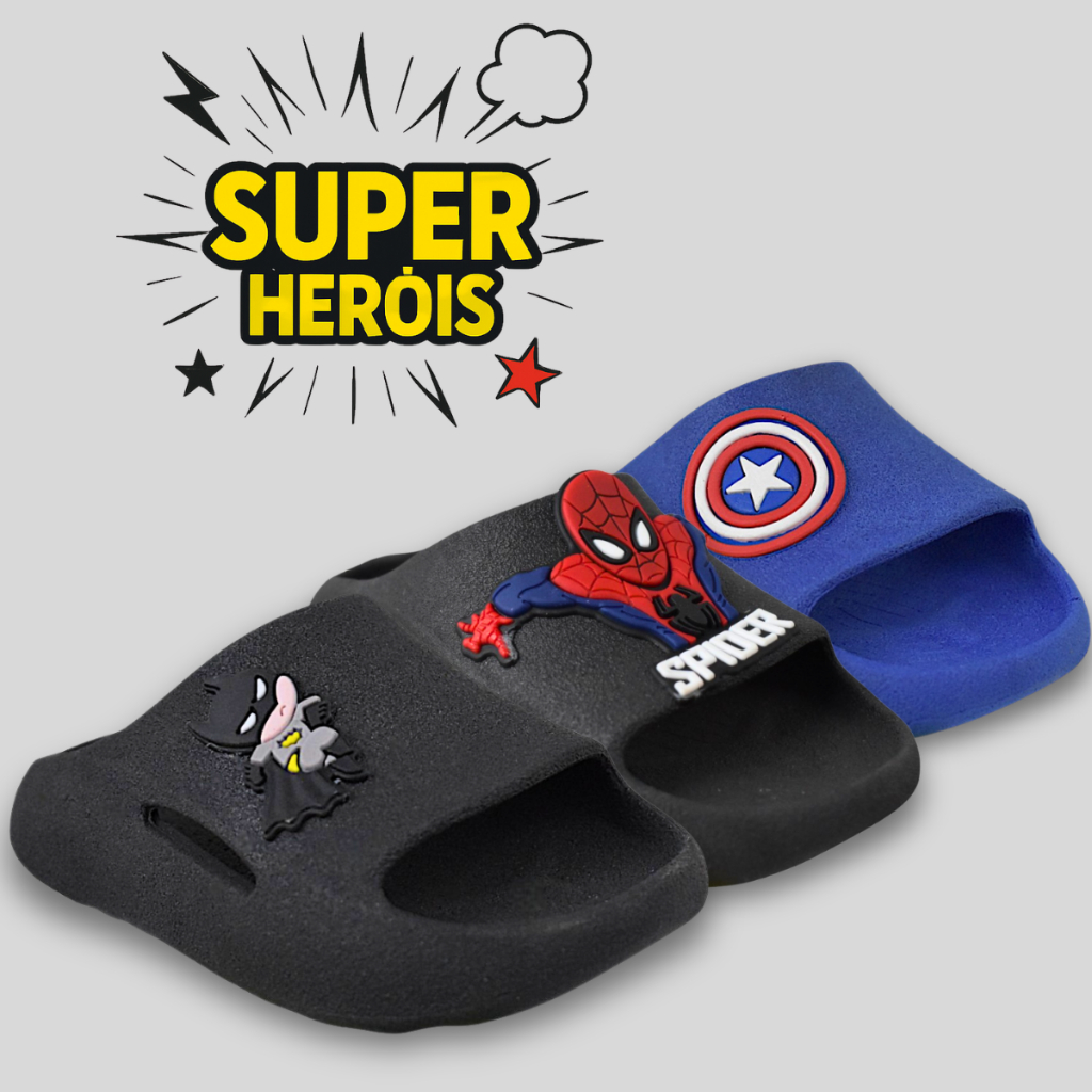 Chinelo Nuvem Infantil Menino Super-Herói Menino Aranha Morcego Capitão Confortável Promoção Casual