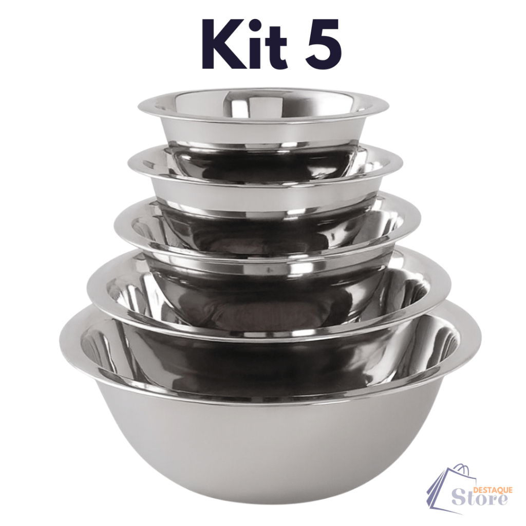 Kit 5 Tigelas Bowls Multiuso Funcional Resistente Inox Cozinha