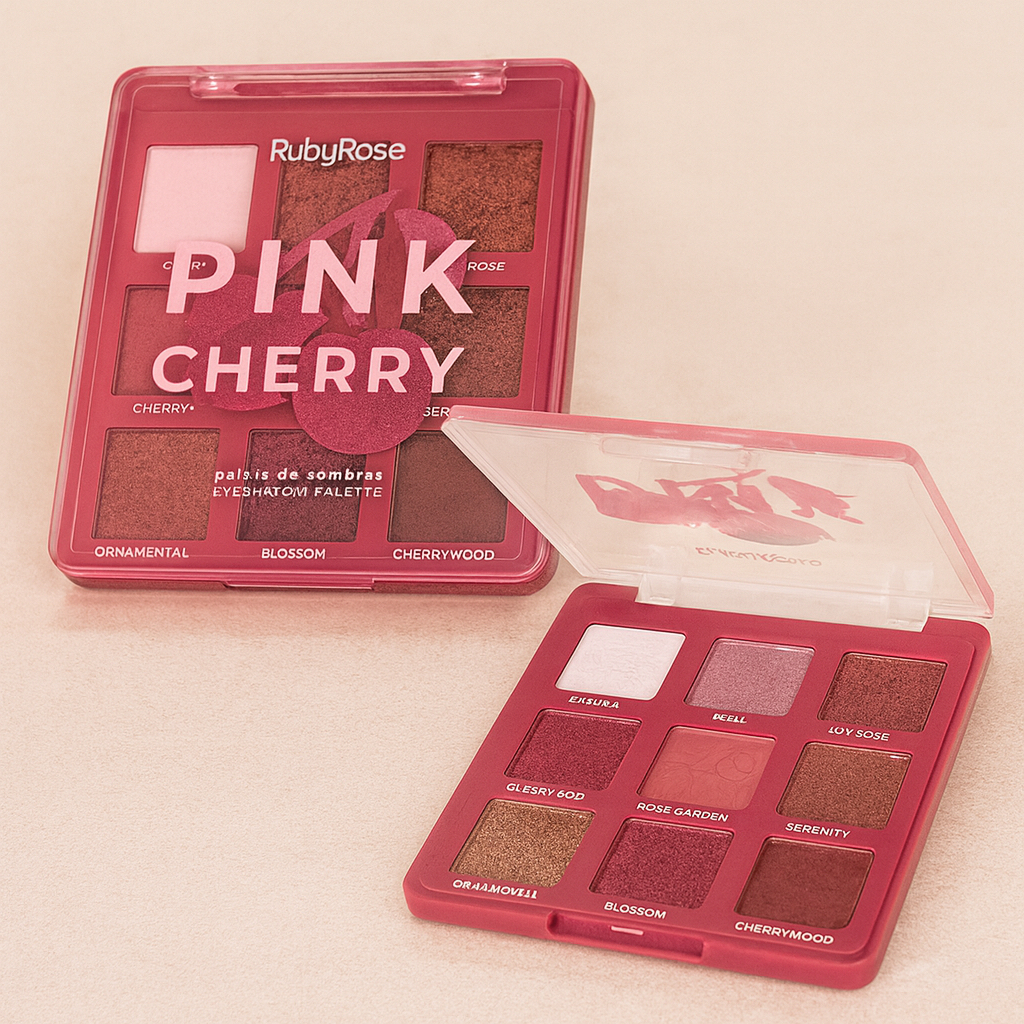 Paleta de Sombras 9 Cores Pink Cherry RUBY ROSE