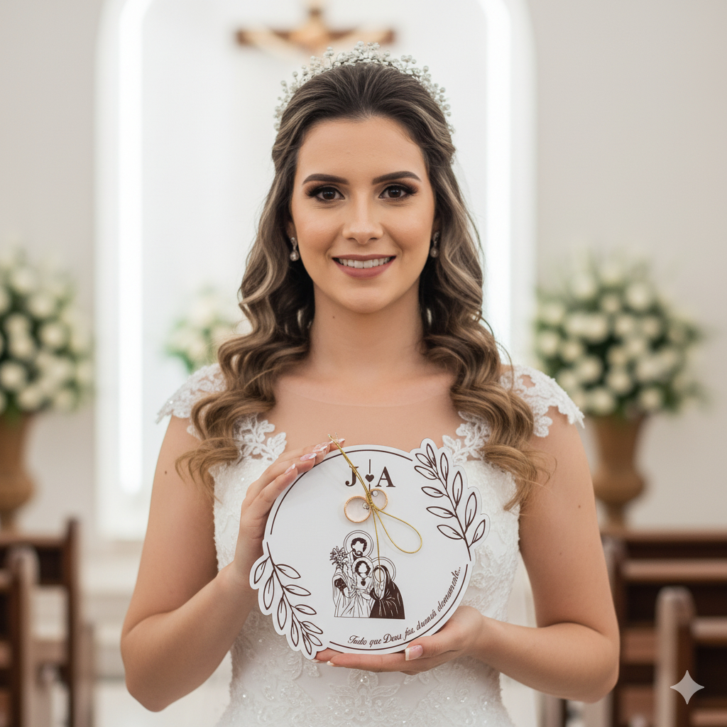 Porta Aliança Personalizado para Casamento Sagrada Familia