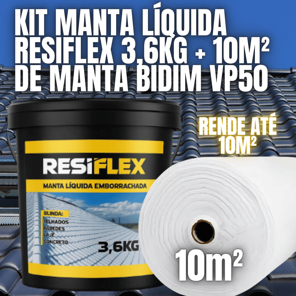 Kit Manta Líquida Emborrachada 3,6kg + 10m Bidim Impermeabiliza Telhado Laje Contra Goteira Umidade