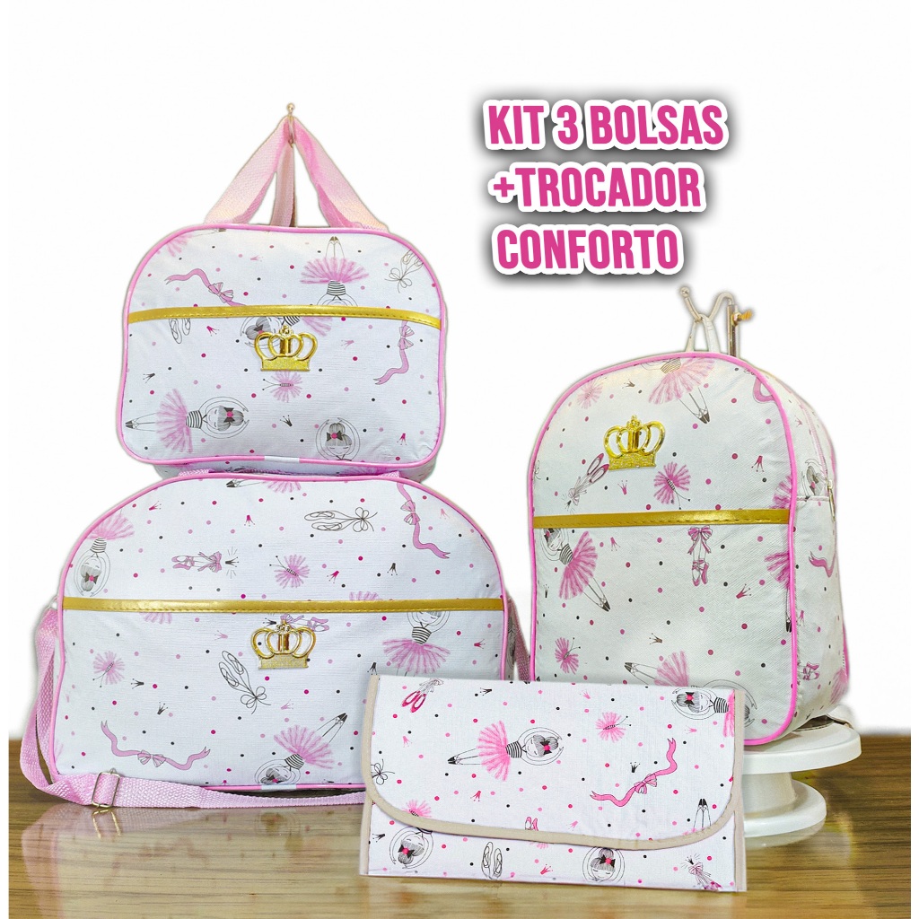 Kit Mala Bolsa Maternidade Impermeável Menina Menino - Mala Grande, Mala Média e Mochila e Trocador