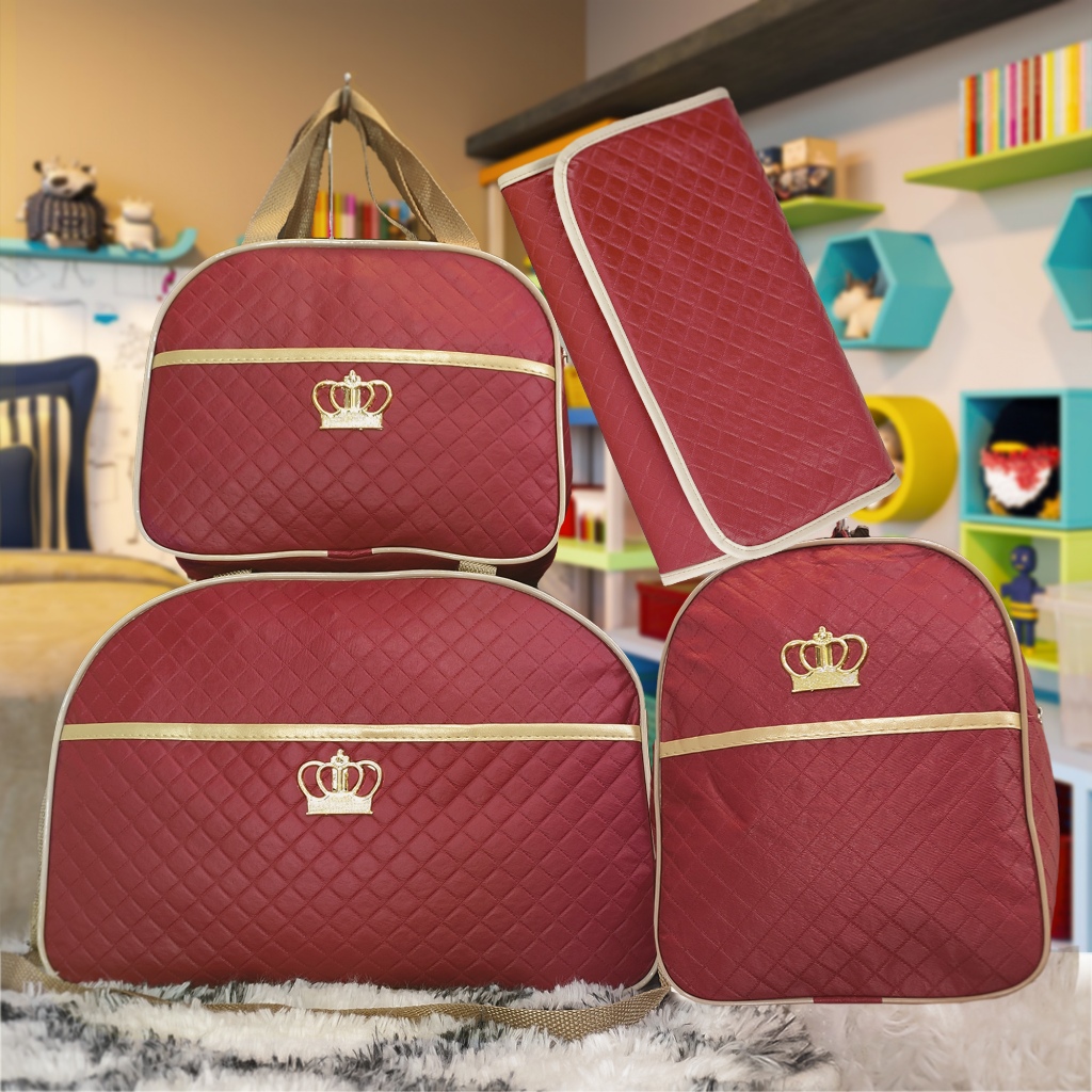 Kit Mala Maternidade Completo Impermeável Vermelho : Bolsa Grande, Bolsa Média, Mochila e Trocador