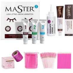 Kit Completo Lash Lifting Master Tintura Castanho Médio Beautify Oxidante Microbrush Escovinhas