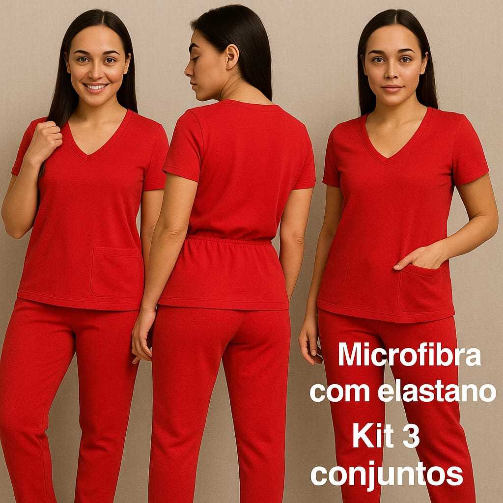 kit 03 Pijamas Hospitalar Cirúrgico Scrub Feminino Acinturado Varias Cores Tamanhos