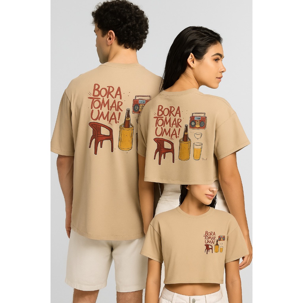 Camiseta e Cropped - Kit Casal– Bora Tomar Uma! – Estampa Divertida Masculina e Feminina em Oferta na Shopee